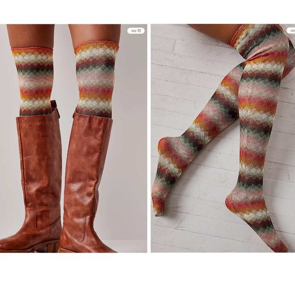 Free People Accessories - Free People Sierra Woven Diamond Print Over-the-Knee Socks, Colorful